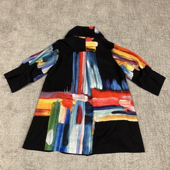 Damee Shirt Jacket Womens Medium Abstract Button Pockets Artsy Art To Wear Black - Picture 8 of 9